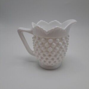 Fenton White Milk Glass Hobnail Crimped Ruffled Edge Creamer 3 3/4" tall
